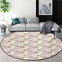 RUGSMAT Romantic Small Round Rug Carpet,Flower Pattern with Fresh Foliage Leaves and Petals Watercolor Style Illustration Door Mat Indoors Bathroom Mats Non Slip,Diameter-47 Inch Multicolor