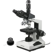 AmScope T490B-30W-DK Compound Trinocular Microscope, WF10x and WF20x Eyepieces, 40X-2000X Magnification, Brightfield/Darkfield, 30W Halogen Illumination, Abbe Condenser, Double-Layer Mechanical Stage, Sliding Head, High-Resolution Optics