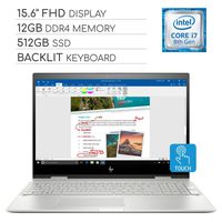 HP Envy X360 2-in-1 2019 Premium 15.6" FHD Touchscreen Laptop Computer, 4-Core Intel Core i7-8550U 1.8GHz, 12GB RAM, 512GB SSD, Backlit Keyboard, Wi-Fi, Bluetooth, Webcam, HDMI, USB-C, Windows 10