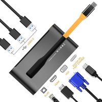 USB C HUB - 7 in 1 Type C Hub Adapter Docking Station w/Ethernet Port, 4K USB C to HDMI, VGA, 3 USB 3.0 Ports, 100W USB-C PD Fast Charge Portable for Laptop Mac Pro, Switch & Meeting, Office,Games