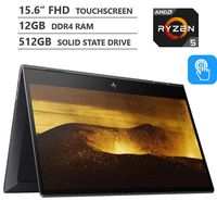 2019 Newest HP ENVY x360 2-in-1 15.6" FHD IPS Micro-edge Touchscreen Laptop, AMD Ryzen5 3500U Processor up to 3.7GHz, 12GB RAM, 512GB M.2 SSD, HDMI, Wireless-AC, Bluetooth, Windows 10, Nightfall Black