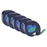 GREENCYCLE Compatible for DYMO 91334 S0721640 LetraTag Refills Plastic Labeling Tape 1/2" x 13ft (12mm x 4m) use in LetraTag Plus LT-100H LT-100T QX 50 XR XM 2000 Label Maker (Black on Green, 5 Pack)
