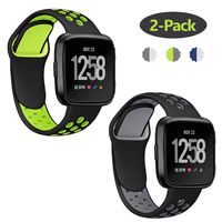 Lintelek Silicone Replacement Bands Compatible with Fitbit Versa, Eco-Friendly Wristband Breathable Soft Bands Washable Straps for 5.5-8.5 Inches, Quick Drying (Large, Black Grey and Black Yellow)