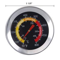 GasSaf 2 3/8" Stainless Steel BBQ Barbecue Charcoal Grill Smoker Temperature Gauge Pit Thermometer Fahrenheit and Heat Indicator for Meat Cooking Port Lamb Beef - 50F to 800F