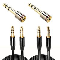Gxilee 2 PCS 6.35mm Male to 3.5mm Female Stereo Headphone Adapter, Come with 5 Feet 3.5 mm Male to Male Stereo Audio Aux Cable,Gold Plated, 2 Pack