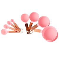 COOK WITH COLOR 8 Piece Pink Nylon Measuring Cups and Measuring Spoon Set with Rose Gold Copper Handles