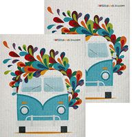 SWEDEdishcloths Hippie Bus Set of 2 Each Swedish Dishcloths | ECO Friendly Absorbent Cleaning Cloth | Reusable Cleaning Wipes | Swedish Dish Cloths