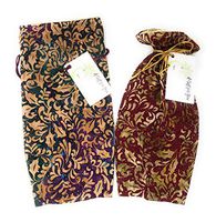 Bali Holly Fabric - Reusable Drawstring Gift Bag | Eco-friendly alternative to paper giftwrap for wine bottle | Birthday Anniversary New Home | Cotton Cloth, Fully-lined Lamé | Med. 13.25”x6" (2-pack)