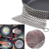 ❤️US Fast Shipment❤️ Tuscom 6"x6" Stainless Steel 316 Cast Iron Cleaner Chainmail Brush Scrubber For Cast Iron Pan Cast Dutch Ovens Waffle Iron Pans Scraper Cast Grill Scraper Skillet Scraper (Sliver)