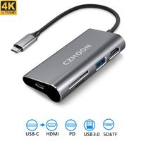 USB C to HDMI Adapter, CZHOON USB Type C Hub with USB 3.0 Port SD&TF Card Reader 4K HDMI and Type C Charging Port for MacBook Pro Chromebook Nintendo Switch and Windows Type C Laptop-Gray