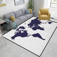 Map Polka Dot Bath Rugs, Indigo Colored Graphic Map of the World Vivid Display International Global Theme, Durable Rugs - Living, Dinning, Office, Rooms & Bedrrom, Hallway Carpet(3'x 8') Indigo White