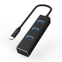 EMATETEK USB-C Hub, 4-in-1 Aluminum USB Type-C Gigabit Network Adapter to 3-port USB 3.0 with Ethernet, for MacBook Pro 2016, Chromebook Pixel, XPS, Samsung S9 and more.