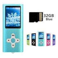 MP3 Player MP4 Player with a 32GB Micro SD Card, Runying Portable Music Player Support up to 64GB, Mini USB Port 1.8 LCD, with Photo Viewer, E-Book Reader, Voice Recorder & FM Radio Video (32GB Blue)