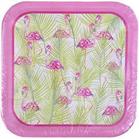 Party! Set of 14 Square 9 in Paper Plates ~ Pink Flamingo
