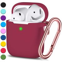 Airpods Case, Full Protective Airpods Case Cover Silicone Airpods Case Keychain for Girls and Women, Soft Chargeable Headphone Case with Rose Gold Carabiner for AirPods 2 and 1, Wine Red