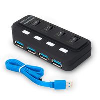 Hinrylife 4-Port USB 3.0 Data USB Hub, with Individual Power Switches and LEDs Included 5V/2.5A Power Adapter