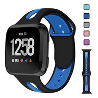 Lintelek Silicone Replacement Bands Compatible with Fitbit Versa, Friendly Wristband Breathable Soft Bands Washable Straps for 5.5-8.5 Inches, Quick Drying (Small, Black+Blue)