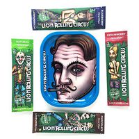 5 Bundle Essential: 4 Lion Rolling Circus Hemp Wraps Cigarette Flavored Paper + Lion Rolling Circus Rolling Tray (Blue/Twins)