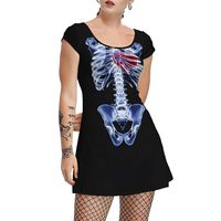Padaleks Women's Halloween Round Neck T Shirt Dresses Printed Short Sleeve Knee Length Party Costume Midi Dress Blue