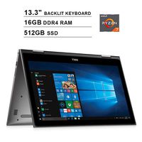Dell Inspiron 7000 13.3 Inch FHD 1080P 2-in-1 Touchscreen Laptop, AMD 4-Cores Ryzen 7 2700U up to 3.8 GHz, AMD Radeon RX Vega 10, 16GB DDR4 RAM, 512GB SSD, HDMI, WiFi, Backlit KB, Windows 10
