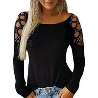 Tops for Women, BXzhiri Women's Sexy Cross Hollow-Out Studded Fashion Crew Neck Long Sleeve T Shirts Casual Tops Blouses
