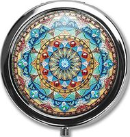 Mandala Custom Round Black Pill Case Pocket 2.1 inches Medicine Tablet Holder Organizer Case for Purse/Three-Compartment Pill Box/Black Pill Case