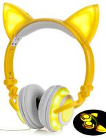 Headphone Cat Ear Headset,LED Light with USB Chargeable Foldable Earphones for Kids Teens Adults, Compatible for Ipad,Tablet,Computer,Mobile Phone LX-R107 (Yellow)