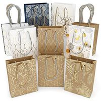 Glogex Gift Bags, Kraft Paper Gifts Bag for Birthday, Weddings Presents (Set of 16, 8 Unique Designs, 2 of Each)