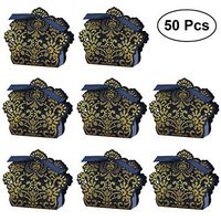 WINOMO 50pcs Wedding Favor Boxes Hollow Out Craft Paper Box for Gifts Candy Sweets with Ribbons (Navy Blue)