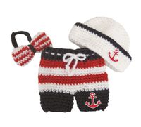 Pinbo Newborn Baby Photography Prop Crochet Sailor Anchor Bow Hat Pants