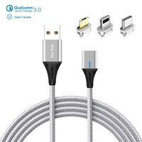 Magnetic Charging Cable Data Transfer Universal Plugs Micro USB Type C Compatible for I-Products Premium Durable Braided Nylon 3 feet High Speed Charging Cable (Silver)