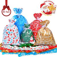 Norbase 40pcs Gift Bags Assorted Christmas Gift Wrapping Bags Upgraded Christmas Goodie Bags Holiday Treats Bags for Birthday Christmas Party with Ribbon Ties