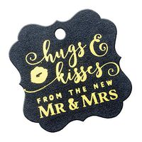 Summer-Ray 50pcs Gold Foil Hot Stamping Shimmered Black Elegant Square Hugs & Kisses from The New Mr & Mrs Wedding Favor Gift Tags
