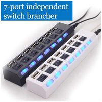 7 Ports USB Adapter Hub LED Light Power On/Off Switch for PC Laptop 1PC