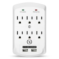 Yubi Power 6 Outlet Power Plug Surge Protector Wall Tap with 2 USB Ports 2.1A 300 Joules - White