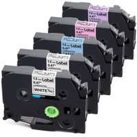 Label KINGDOM Replacement for P-Touch TZe-231 MQ531 MQE31 MQF31 0.47 Inch 12mm Label Tape, Compatible with Brother PTD210 PTH110 PTD600 PTD400AD Label Maker, Black on White/Blue/Pink/Purple, 5-Pack