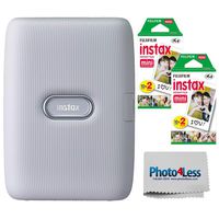 Fujifilm Instax Mini Link Smartphone Printer (Ash White) + Fuji Instax Mini Film (40 Sheets) - Instax Mini Printer Bundle