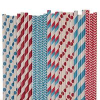 Dr Seuss Paper Straw Mix - Red and Blue - Striped, Polka Dot, Cevron (50)