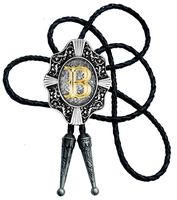 Moranse Golden Initial A to Z in Flower Nursery Cowboy Bolo Tie with Cowhide Rope(B)