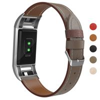 Fundro Leather Replacement Bands Compatible with Fitbit Charge 2, Classic Genuine Leather Wristbands for Women Men, (#A Gray, Small)