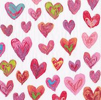 4 Paper Napkins for Decoupage - 3-ply, 33 x 33cm - Happy Hearts (4 Individual Napkins for Craft and Napkin Art.)