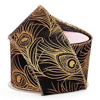 Peacock Linen Wired Ribbon - 2-1/2" X 10Yd - Gold/Black