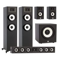JBL 5.1 System with 2 JBL Stage A190 Floorstanding Speakers, 1 JBL Stage A135C Center Speaker, 2 JBL Stage A130 Bookshelf Speakers, 1 JBL Stage A100P Subwoofer