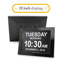 American Lifetime [Newest Version] 12 Inch Day Clock - Extra Large Impaired Vision Digital Clock with Battery Backup & 5 Alarm Options - Black