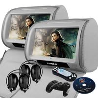 XTRONS Grey 2X Twin Car headrest DVD Player 9" HD Touch Screen with FM Game Disc Mp3 IR Headphones