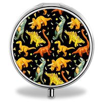 Compact 3 Compartment Medicine Case, IMLONE Customized Dinosaur Pill Organizer Metal Pill Box Pill Container for Purse, Travelling and Daily Needs