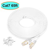 Cat7 Ethernet Cable 65 ft Shielded (STP), AULLOV High Speed Flat RJ45 Cat-7/Category 7 Internet LAN Computer Patch Cord Cable, Faster Than Cat5/Cat6-65 Feet White (19.8 Meters)