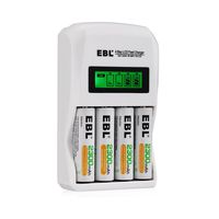 EBL Rechargeable AA Batteries 2300mAh (4 Counts) and LCD Individual Ni-MH Ni-CD AA AAA Battery Charger Rechargeable