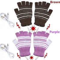Kbinter USB 2.0 Powered Stripes Heating Pattern Knitting Wool Cute Heated Gloves Fingerless Hands Warmer Mittens Laptop Computer Warm Gloves for Women Men Girls Boys 2 Pack (Purple+Brown)