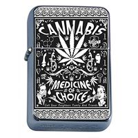 Vintage Poster Cannabis Medicine of Choice Flip Top Oil Lighter S308 Smoking Cigarette Smoker Includes Silver Case